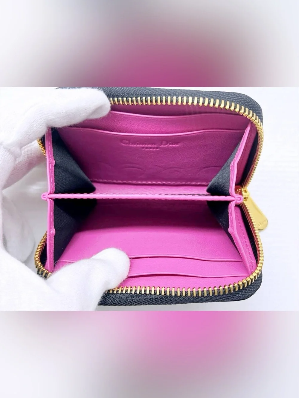 Christian Dior Trotter Black/Pink Patent Leather Round Zip Coin Small Wallet